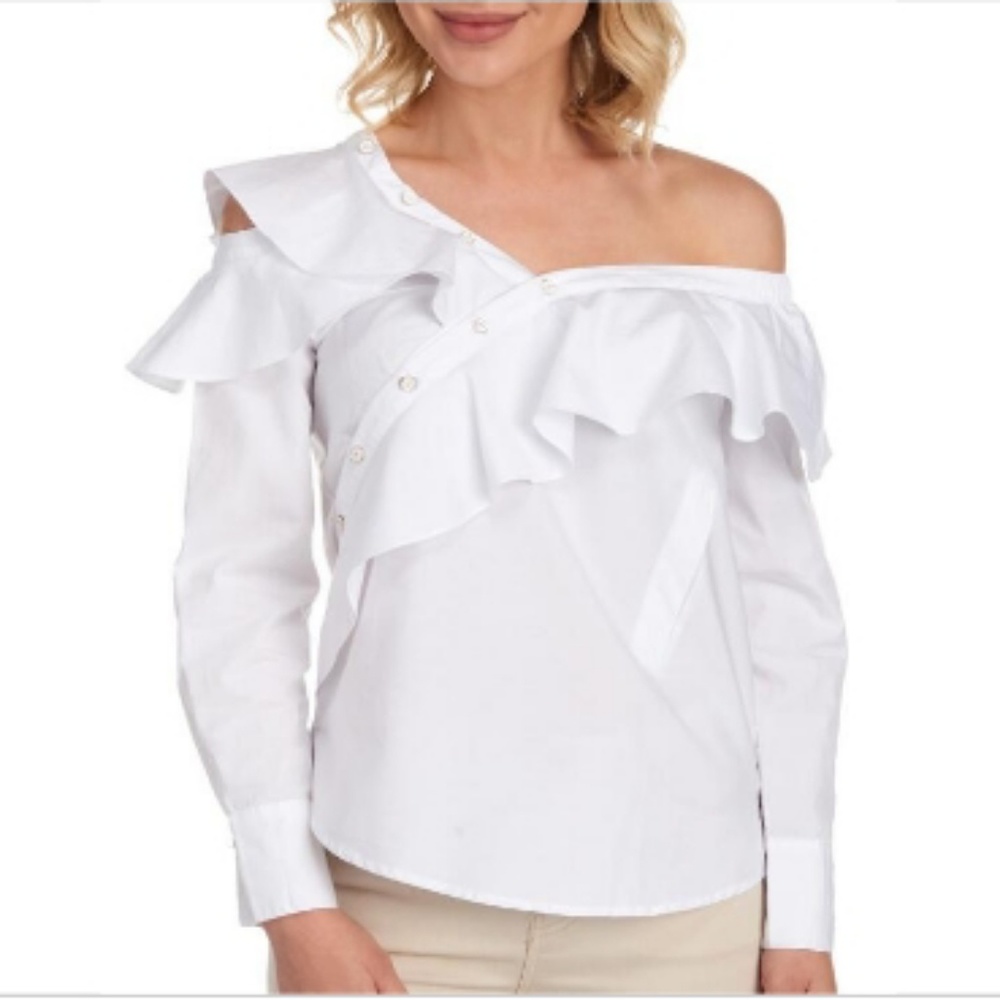 V CRISTINA
Ruffled Asymmetrical Poplin Blouse - Picture 1 of 3